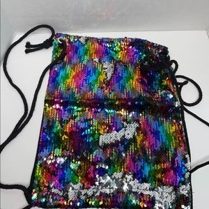 Drawstring sequin BOOKBAG (comes in RAINBOW, silver/blk, Gold/silver